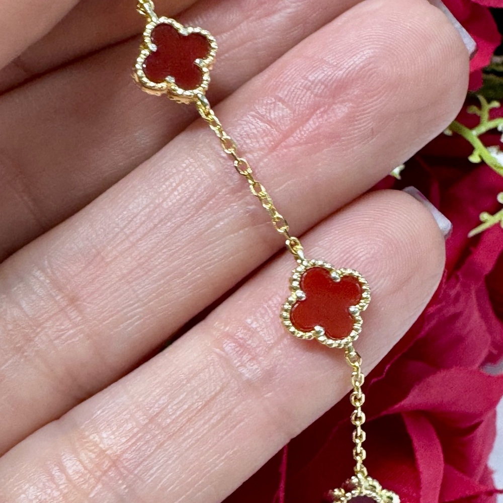 ❤️‍🔥SALE 14K/925S CUSTOM RED CARNELIAN CLOVER SET - Picture 7 of 12